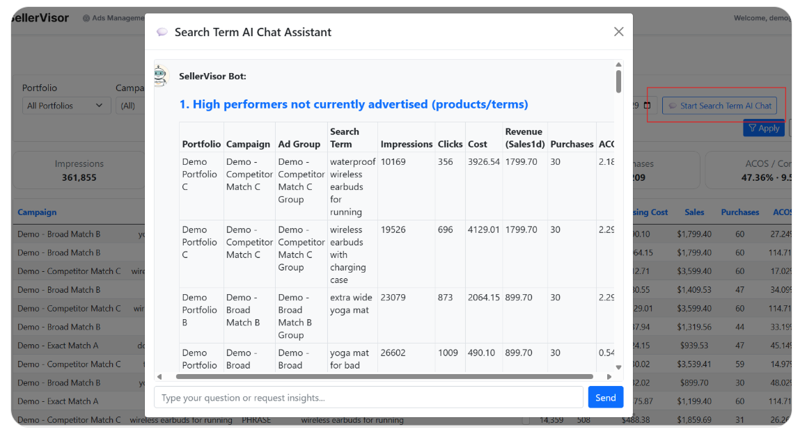 Use AI Chat to discover winners, negatives, and trends faster