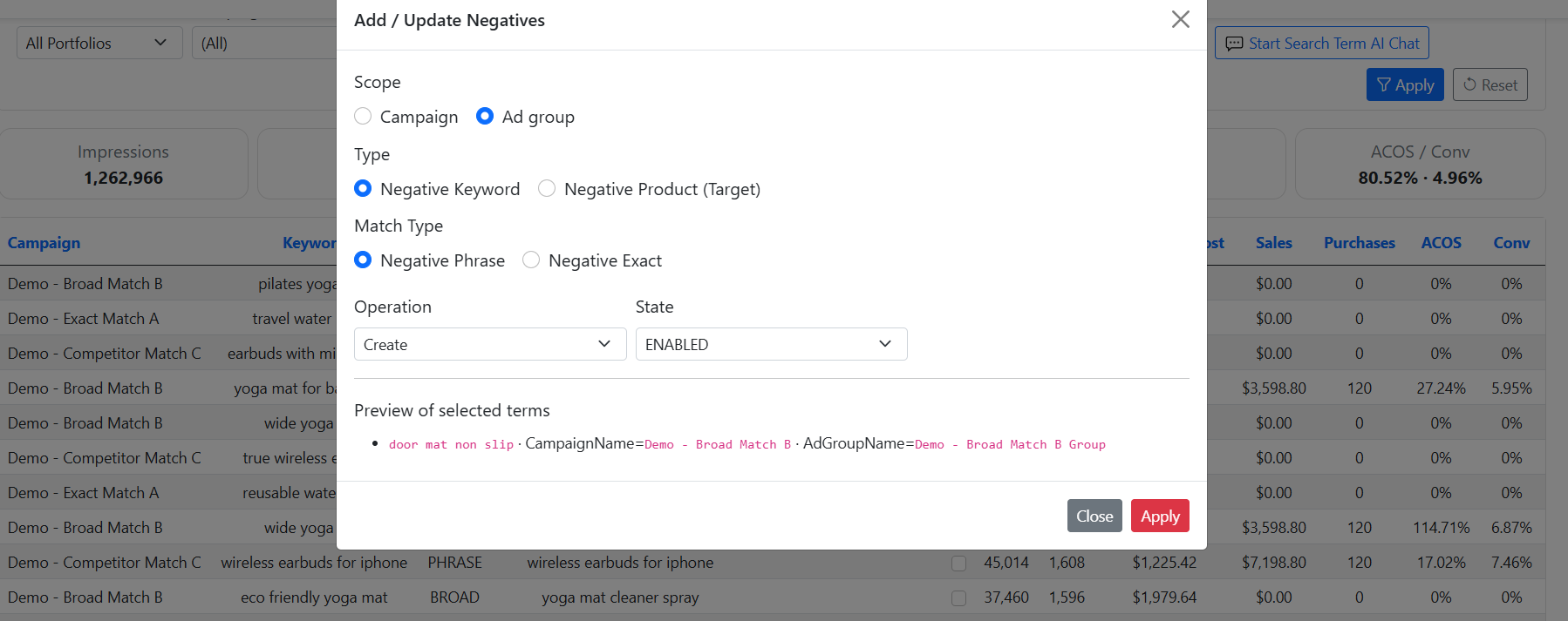 Turn inefficient search terms into negatives directly from the table