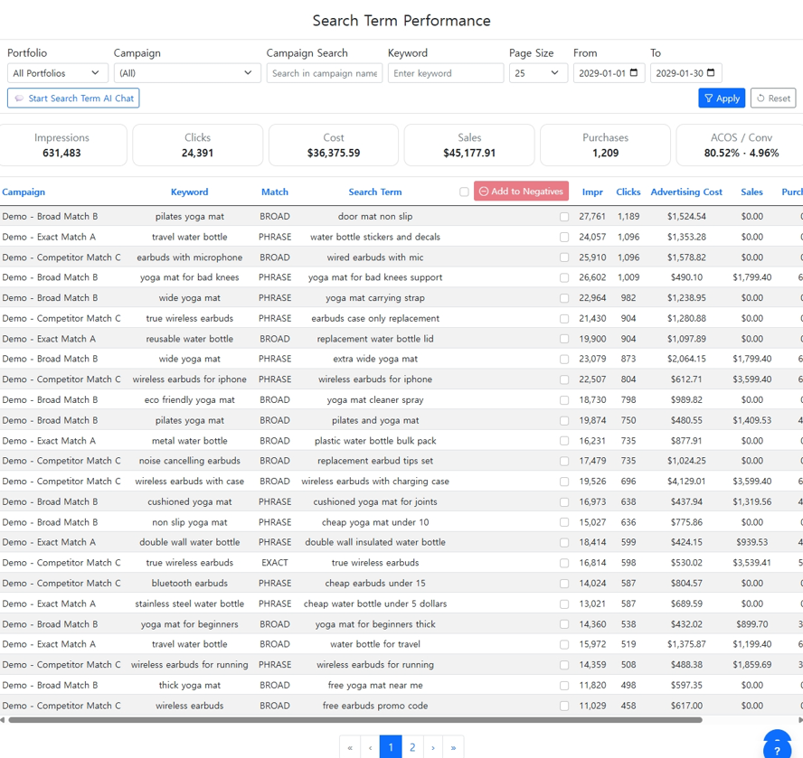 See good vs. bad search terms across campaigns in seconds
