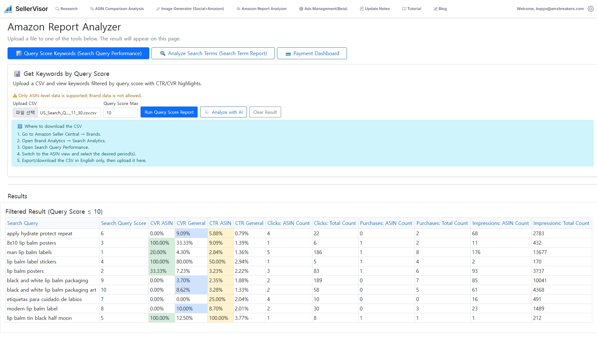 Upload ASIN-level SQP and preview the query table