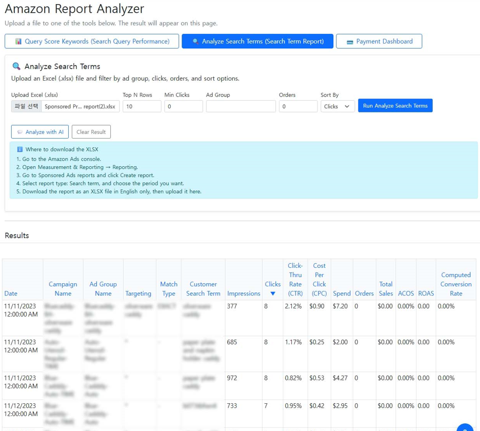 Upload your Search Term Report and split good vs bad
