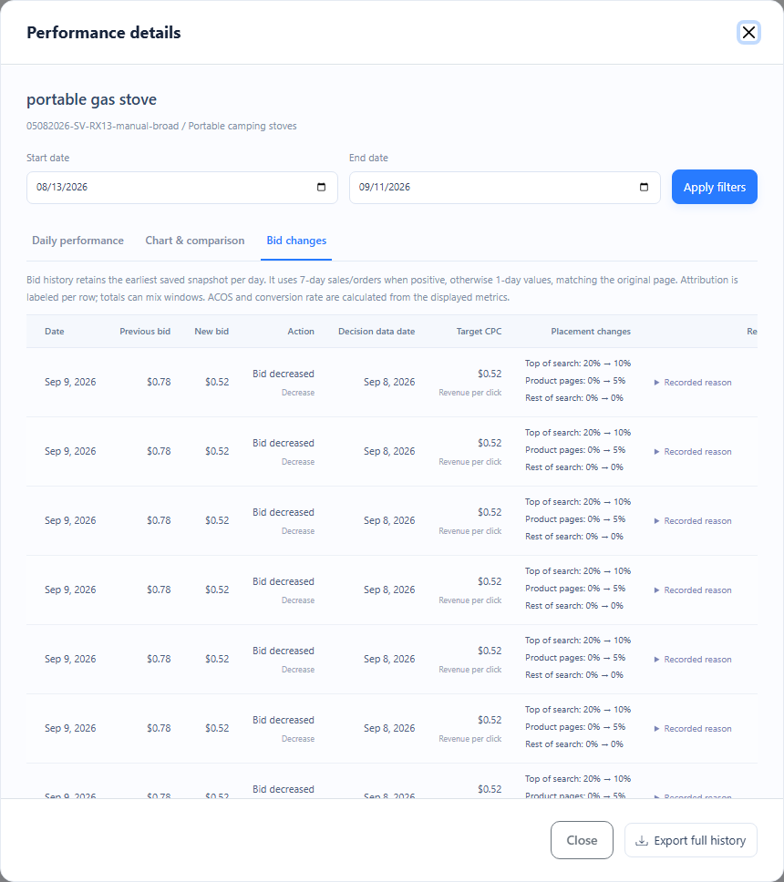 Review automation history