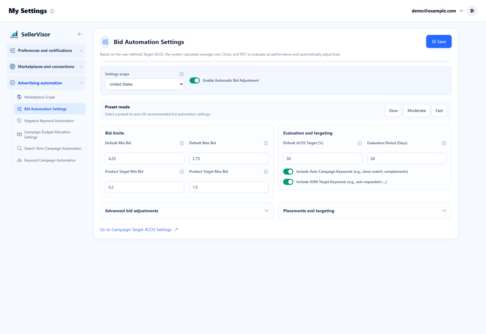 Bid Automation Settings