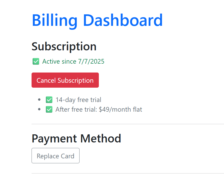 Billing Dashboard — SellerVisor screenshot