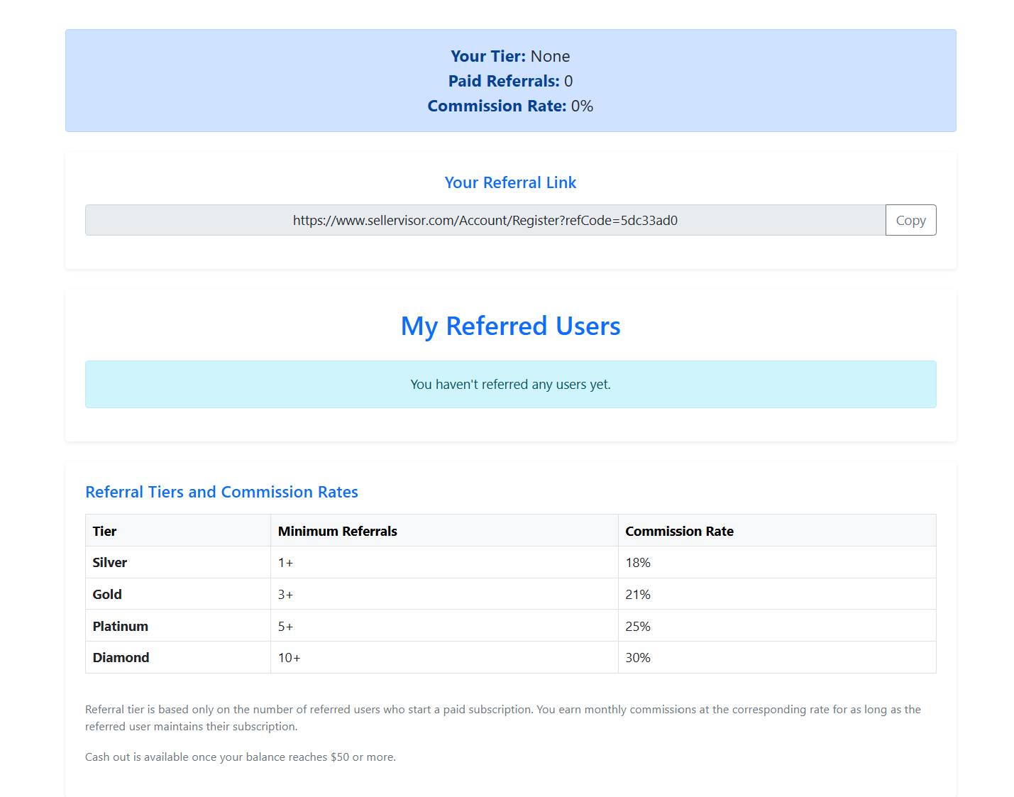 Affiliate Dashboard — SellerVisor screenshot