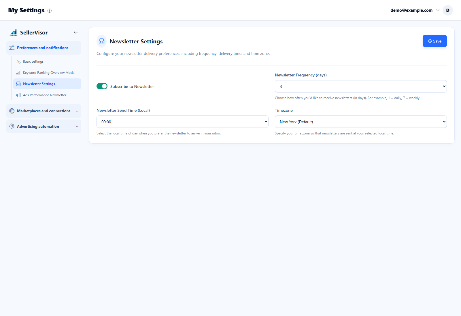 Newsletter Subscription — SellerVisor screenshot